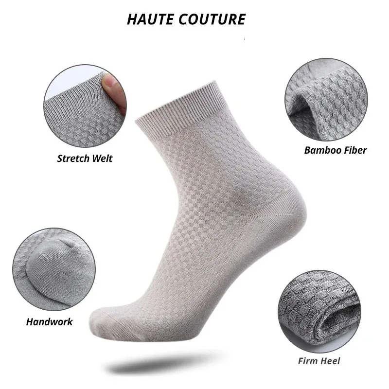 5Pairs/Lot Bamboo Fiber Men's Socks Classic Solid Color Business Stockings Summer Autumn Casual Men's Formal Socks Large EU38-45