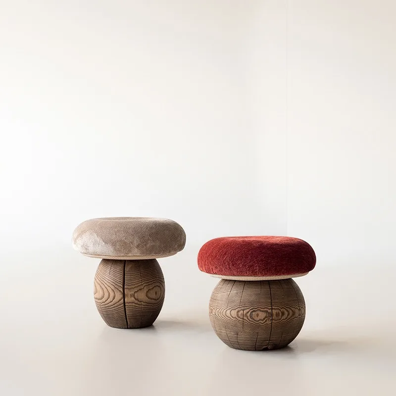 Creative wood mushroom stool, home living room sofa side stool, log view 2