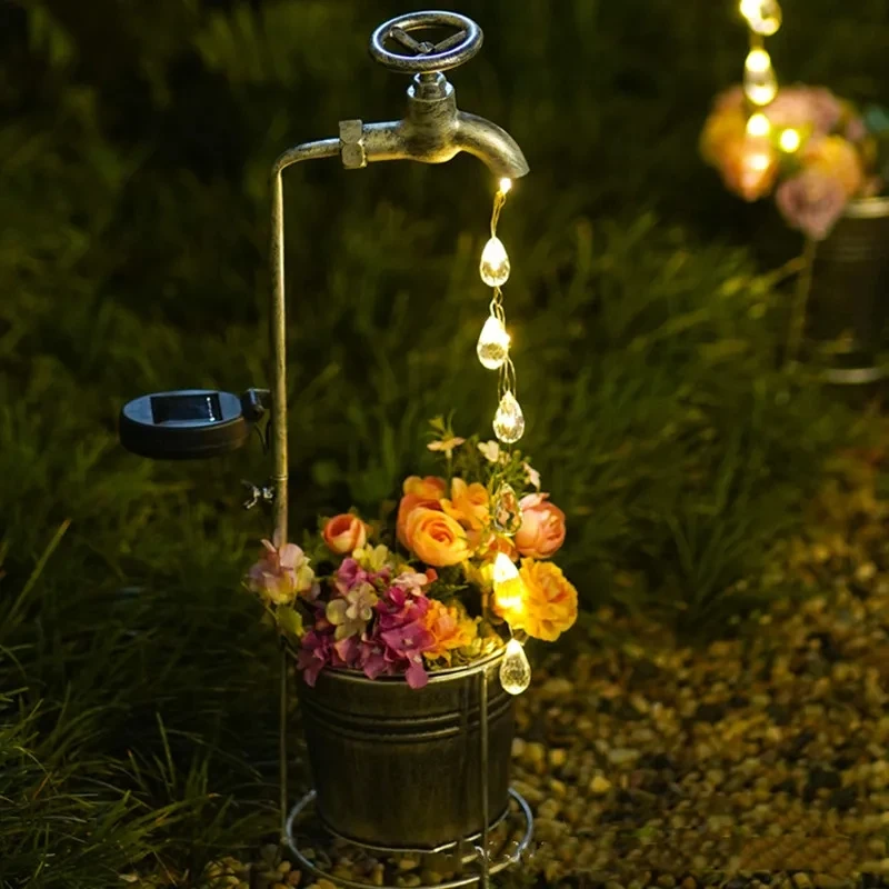 

C2 Solar Watering Tap Lights Led Iron Planter Lantern Waterproof Yard Outdoor Garden Decoration Outdoor Landscape Stopcock Lamp