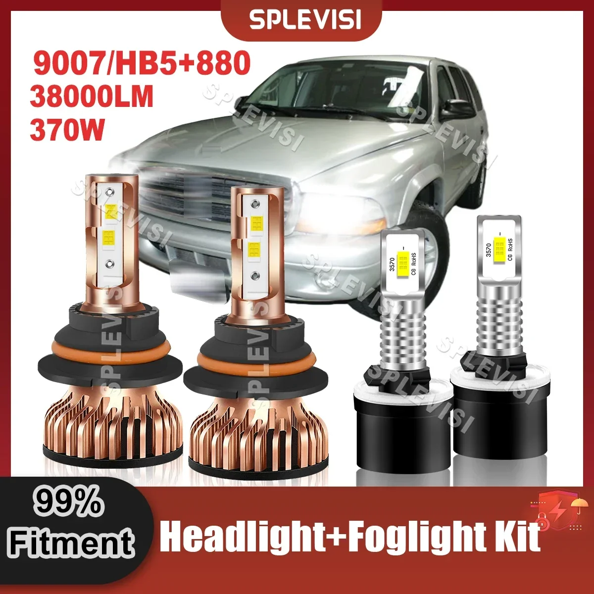 

Upgrade 9007/HB5+880 Lamp LED Headlight High Low Beam Foglamp Combo Bulbs 38000LM 370W For Dodge Dakota Durango 1998 1999 2000