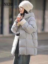 Luxury Hooded puffer jacket for Women 2023 Winter Casual Thick warm 90% white duck down coat Oversized Solid Parkas INKEO 3O166