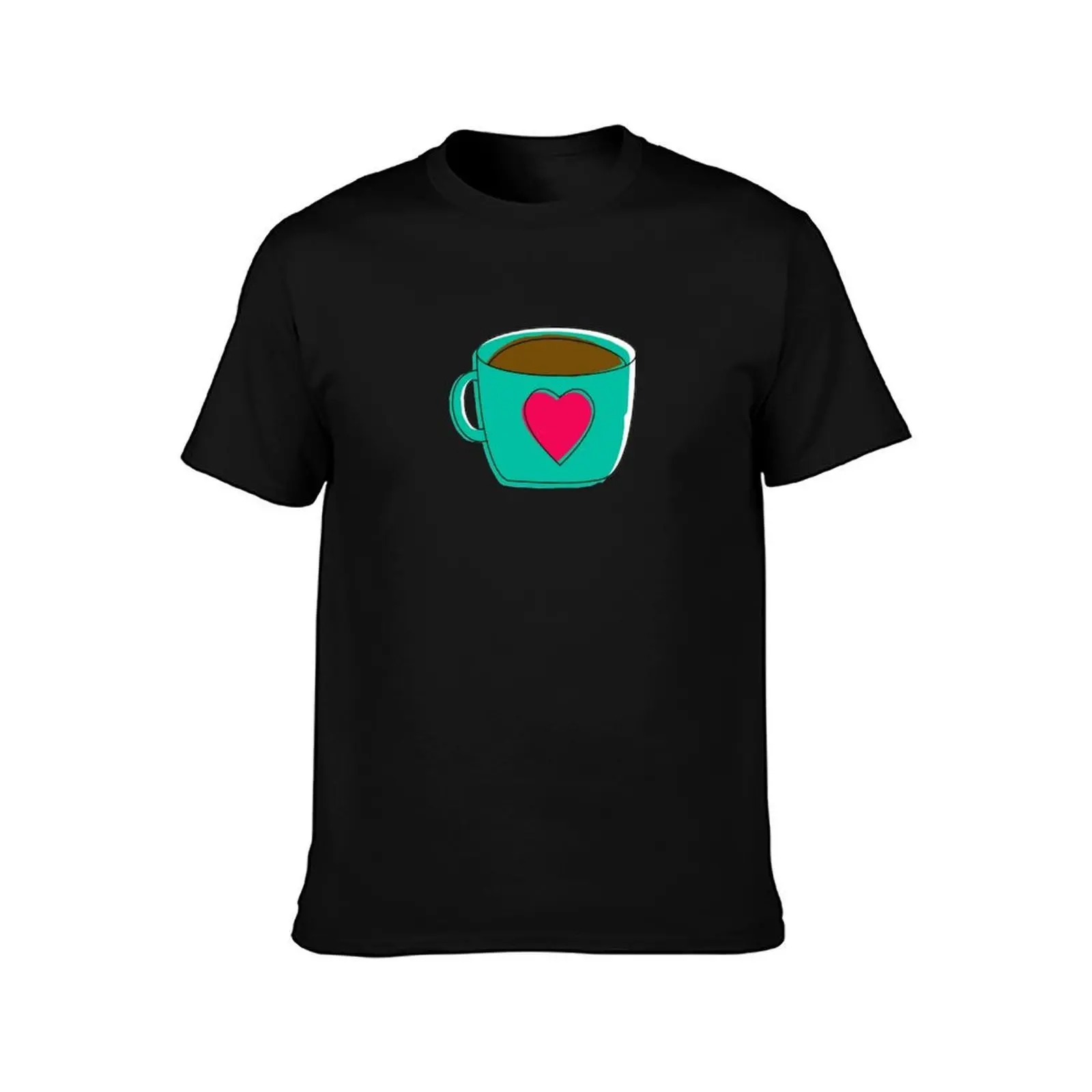Green Coffee Mug Cup Red Heart Design Gifts T-Shirt Breathable Lightweight Summer Top