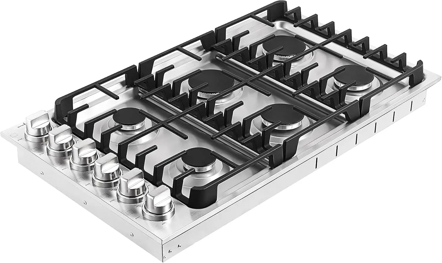 Table de cuisson pour cuisinière à gaz avec 6 brûleurs scellés, NG, GPL convertible, acier inoxydable