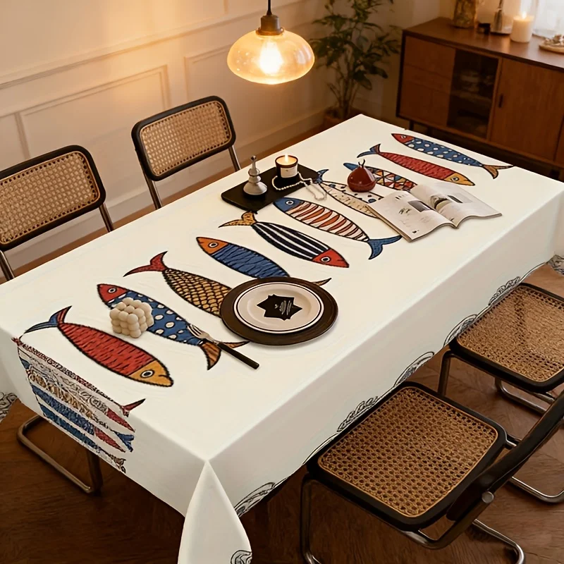 Cartoon Colorful Fish Rectangle Tablecloth for Table Decor Washable Polyester Holiday Kitchen Dining Table Cloth Party Decor