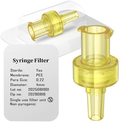 Sterile hydrophilic Syringe Filters,PES Membrane 0.22μm Pore Size,4mm Diameter,10pcs/25pcs/100 Pcs Individually Packed by Ks-Tek