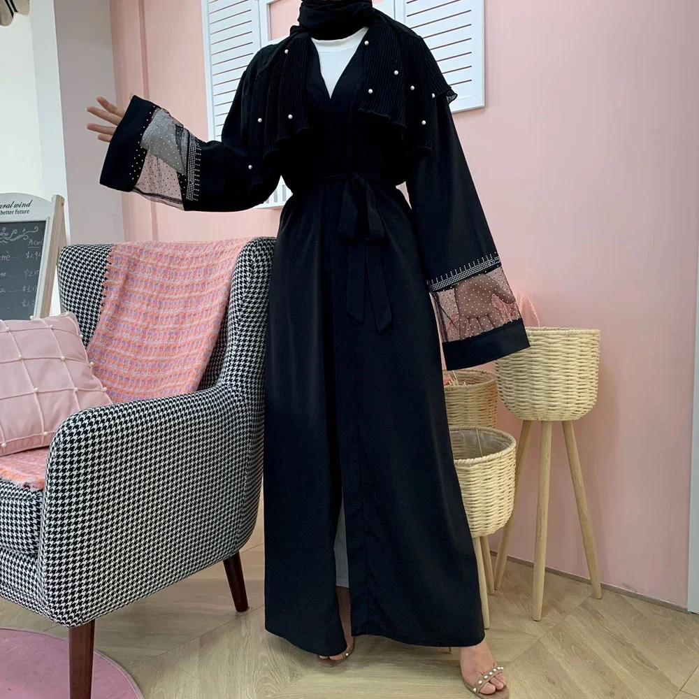 Muslim Abaya Women Long Maxi Dress Open Kimono Islam Ramadan Arab Robe Kaftan Dubai Turkish Robe Rhinestone Luxury Party Gown