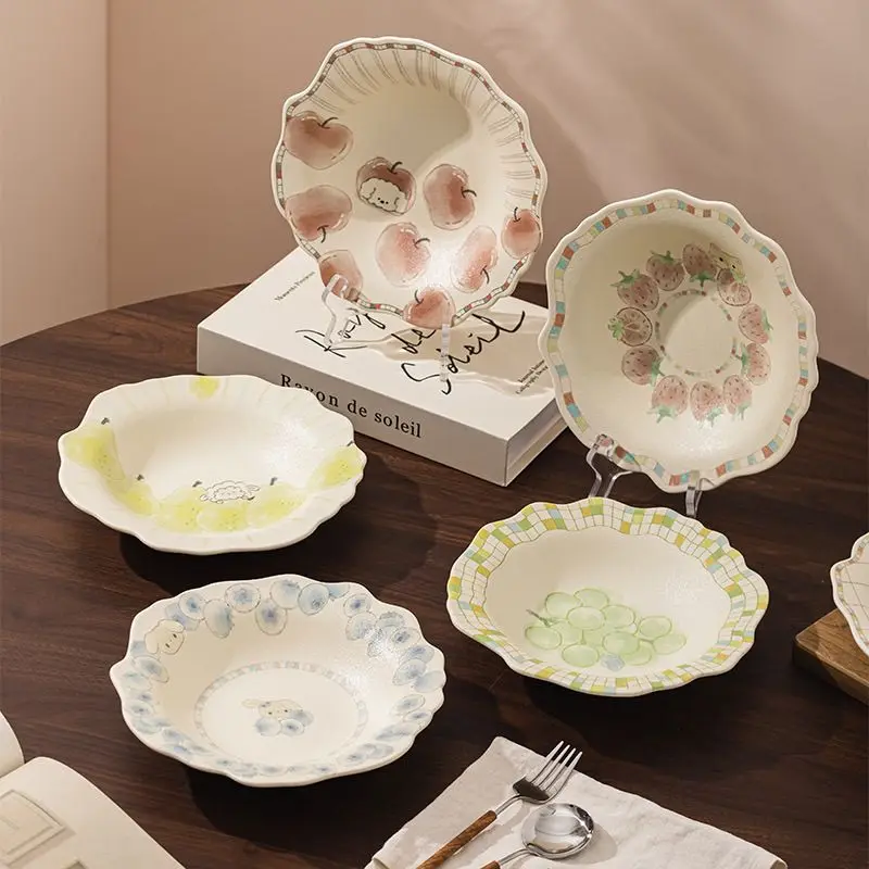 Fruit ceramic plate underglaze color Jingdezhen original hand-painted tablewareFrenchpastoral high-value household dessert plate