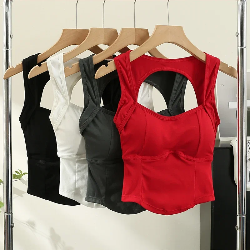 

Chic Tank Tops Women With Built In Bra Backless Tanks Womens Solid Color Summer Camis Female Almighty Korean Fashion Dropship