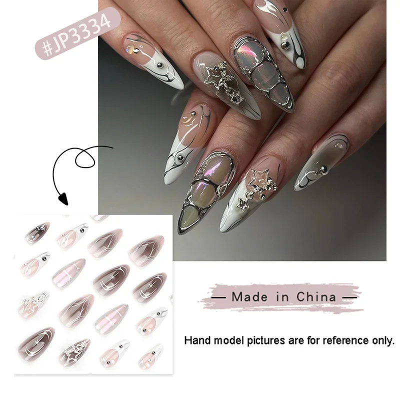 Press on Nails 24pcs/set Cool Hot French Wear Nail Slice Flame Smudging Fake Nail Full Cover Removable Nail Art for Women Beauty