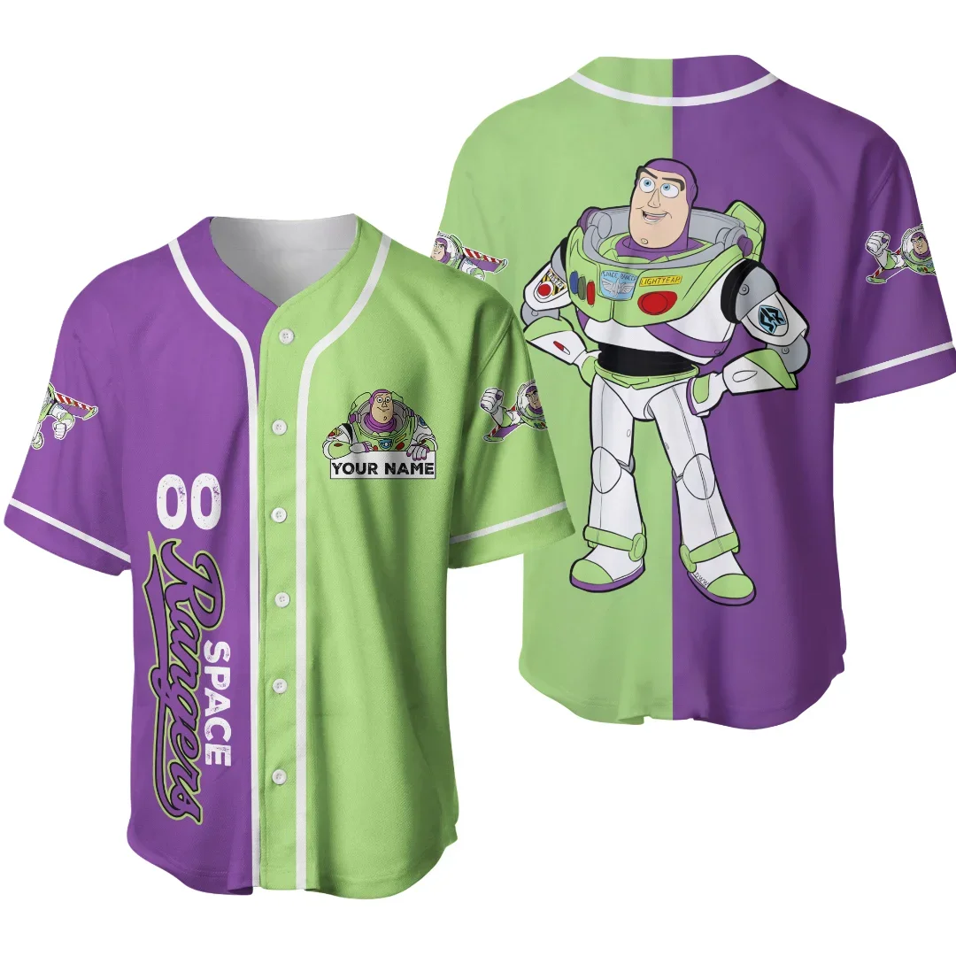 Toy Story Buzz Lightyear Baseball Jersey Men\'s Women\'s Short Sleeve Button Up Shirt Disney Baseball Jersey Casual Sports Shirt