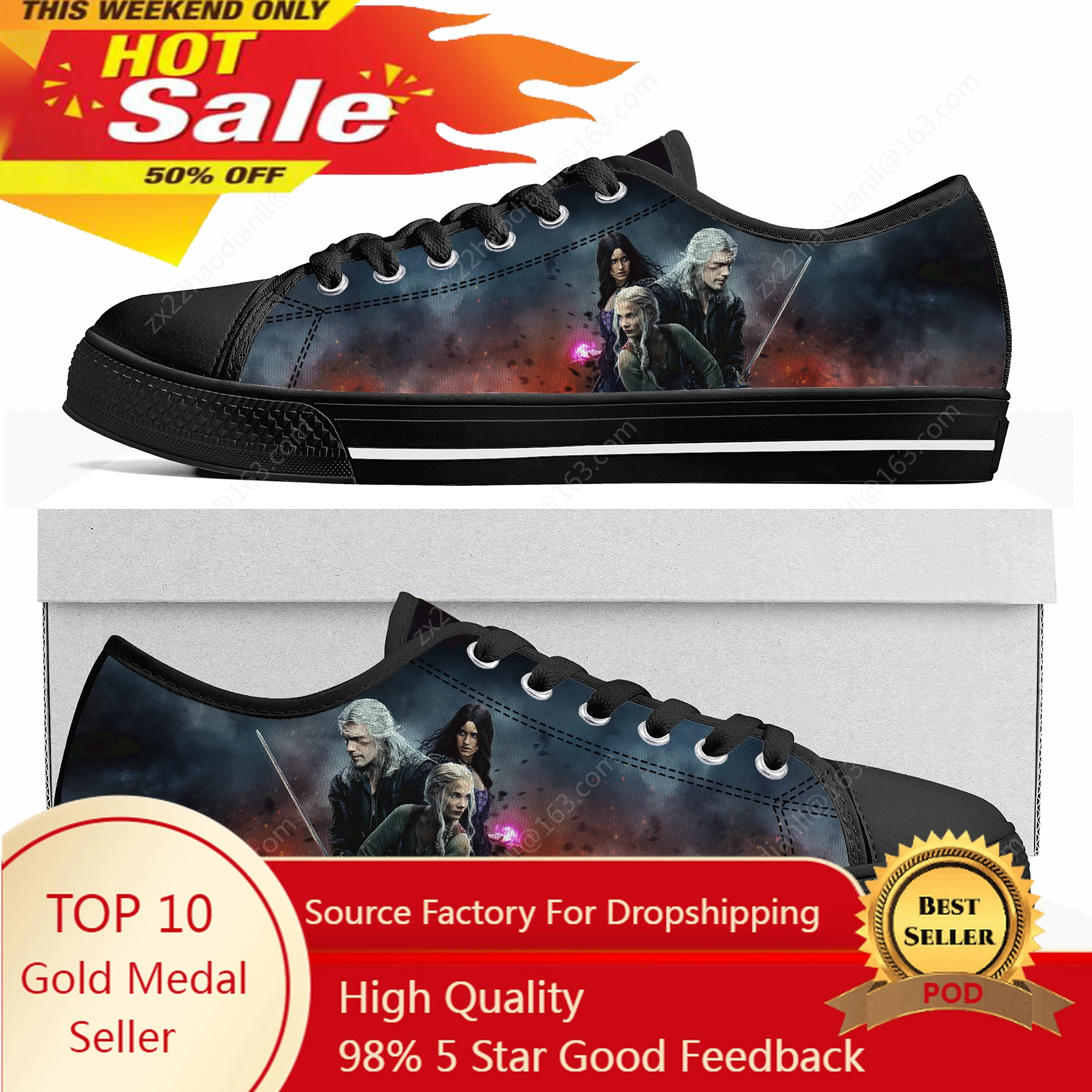 The-Witcher Low Top Sneakers Mens Womens Teenager High Quality Symbol Wolf Canvas Sneaker couple Casual Shoes Customize DIY Shoe