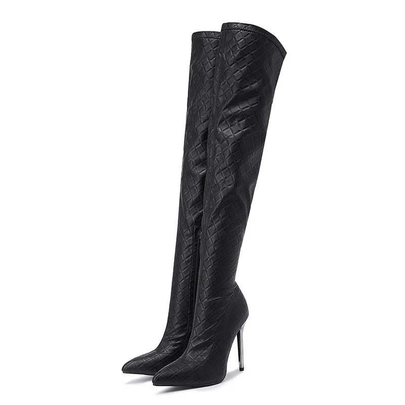 

Stripper Brand Tall Botas New Zipper Pointed Toe Women's Stiletto Heel Thigh High Heel Stretch Boots Party Sexy Shoes Woman