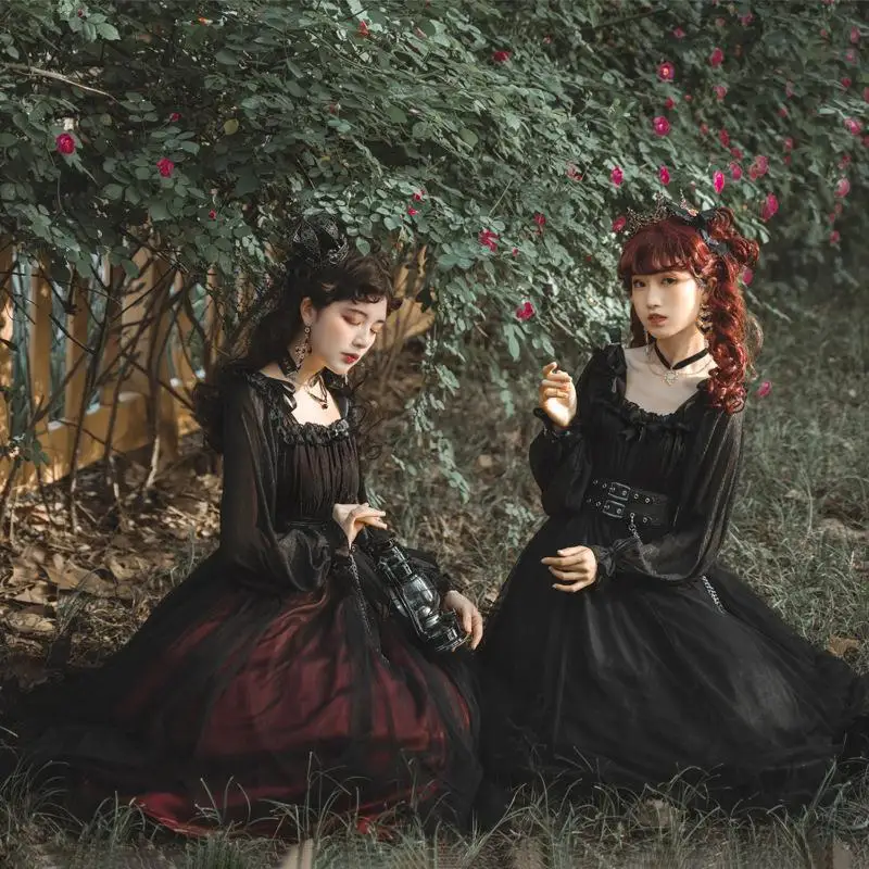 

Vintage Gothic Lolita Dress Harajuku Girly Killer Lrregular Mesh Dress Cosplay Women Kawaii Long Sleeve Party Dresses Y2k Dress