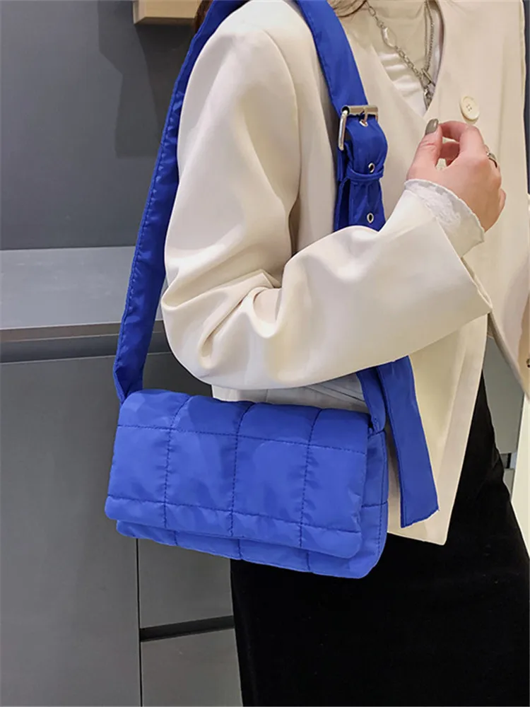 Sac à bandoulière en duvet de coton spatial avec réglage de la bandoulière, petits sacs à bandoulière à motif à carreaux pour femmes, usage quotidien