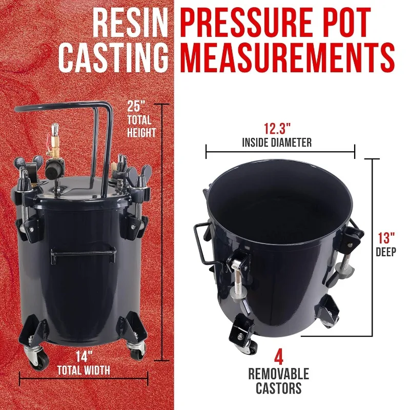 5 Gallon (20 Liters) Pressure Pot Tank for Resin Casting - Heavy Duty Powder Coated Pot with Air Tight Clamp On Lid