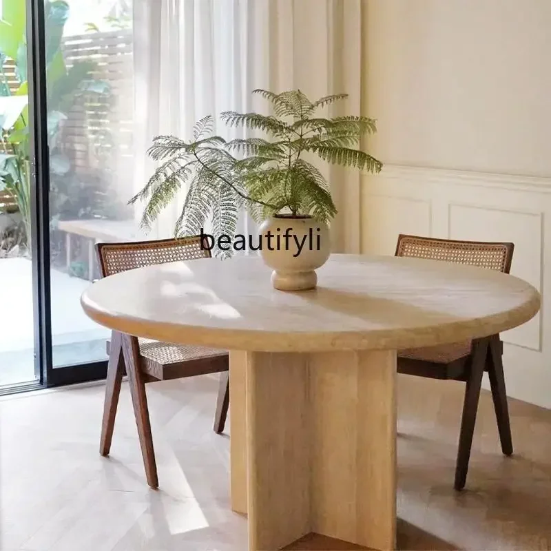 SS Wabi Sansan natural travertine round dining table designer small apartment Nordic marble large round table New Light Luxury