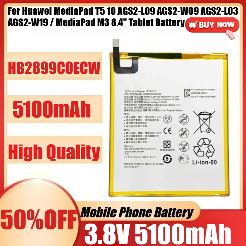 

Новый аккумулятор для Huawei MediaPad T5 10 AGS2-L09 AGS2-W09 AGS2-L03 AGS2-W19/MediaPad M3 8,4 дюйма HB2899C0ECW планшета 5100 мАч