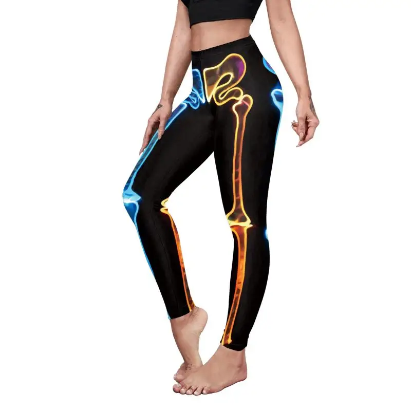 Nadanbao Leggings mit Spinnennetz-Skelett-Print, Halloween-Party, Damenhose, Sommerhose mit mittlerer Taille, weibliche Fitness-Sportstrumpfhose – Detail 6