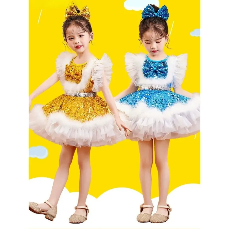 

June 1 children's performance clothes fluffy gauze skirt sequined kindergarten dance performance clothes girl pink