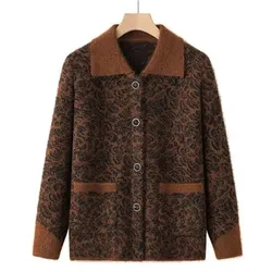 Giacca donna autunno e inverno di mezza età e anziani la nonna indossa maglione con risvolto Cardigan cappotto madre addensare cappotti lavorati a maglia