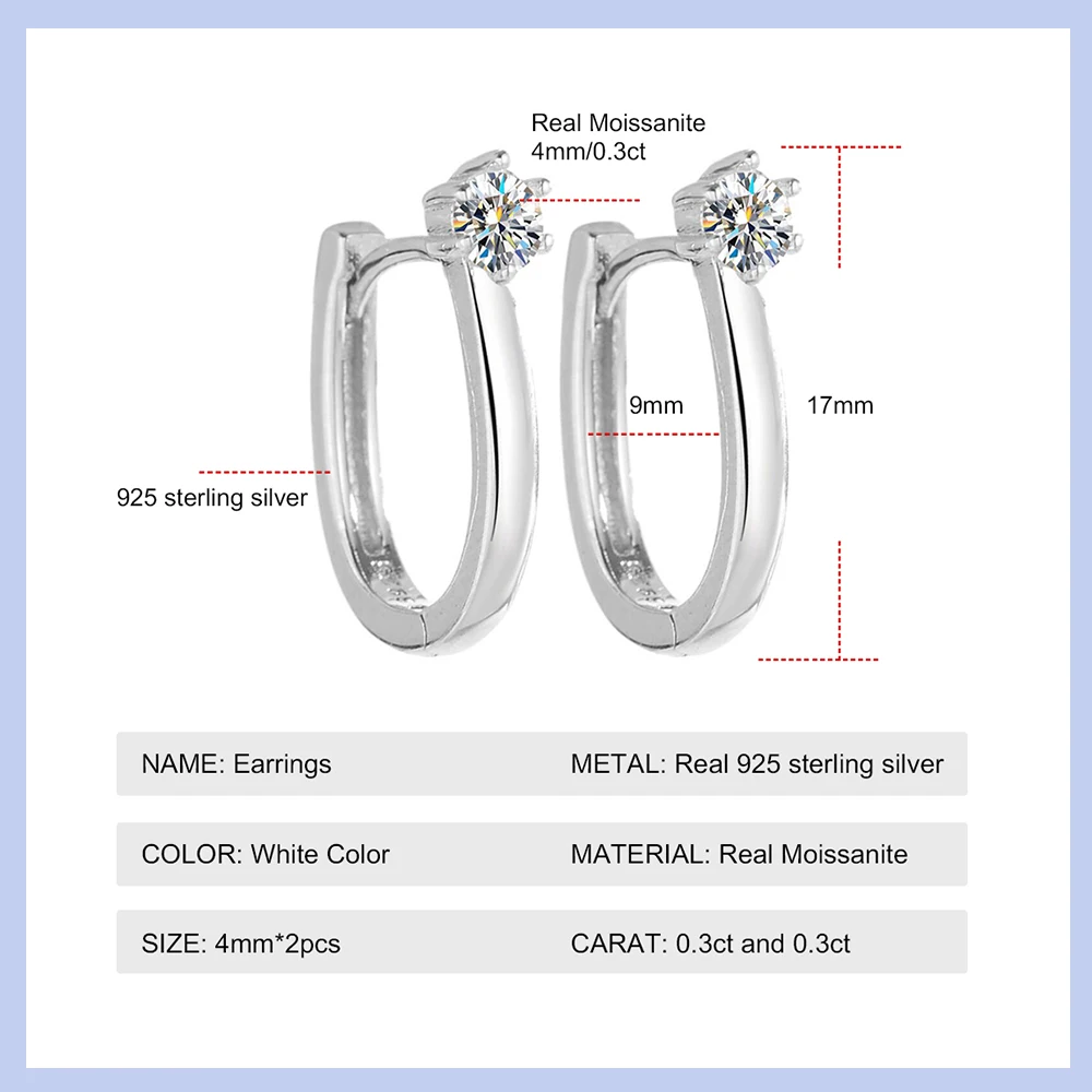 0.3ct Moissanite Diamond Hoop Earrings For Women  100% Sterling Silver Summer Style Hypoallergenic Fine Jewelry Drop Shipping