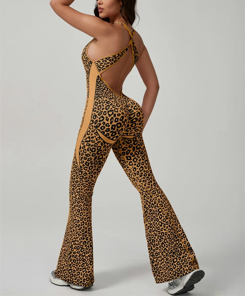 

Slim Strap Leopard Jumpsuit Woman Gym Workout Sport Running Fitness Jumpsuits Spring Autumn Women Tight Yoga Clothes