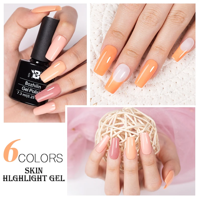 Bozlin Huid Hoogtepunt Gel Oranje Roze Kleur Langdurige Nagels Art Verf Gereedschap Semi Permanente Soak Off Led Uv Gel pompoen Kleur