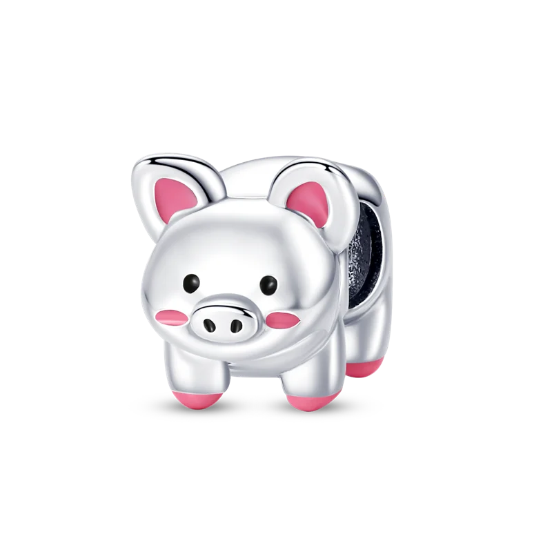 Original Charms 925 Silver Pink Cute Pet Pig Animal Beads Fit Charms Plata 925 Bracelets For Women Jewelry Making Diy Fine Gifts
