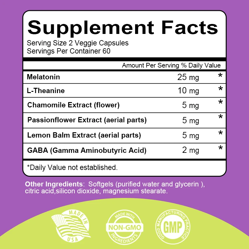 

Капсулы с мелатонином — для сна, релаксации, способствуют глубокий сон и здоровый сон, без ГМО, 120 капсул, без ГМО, без глютена