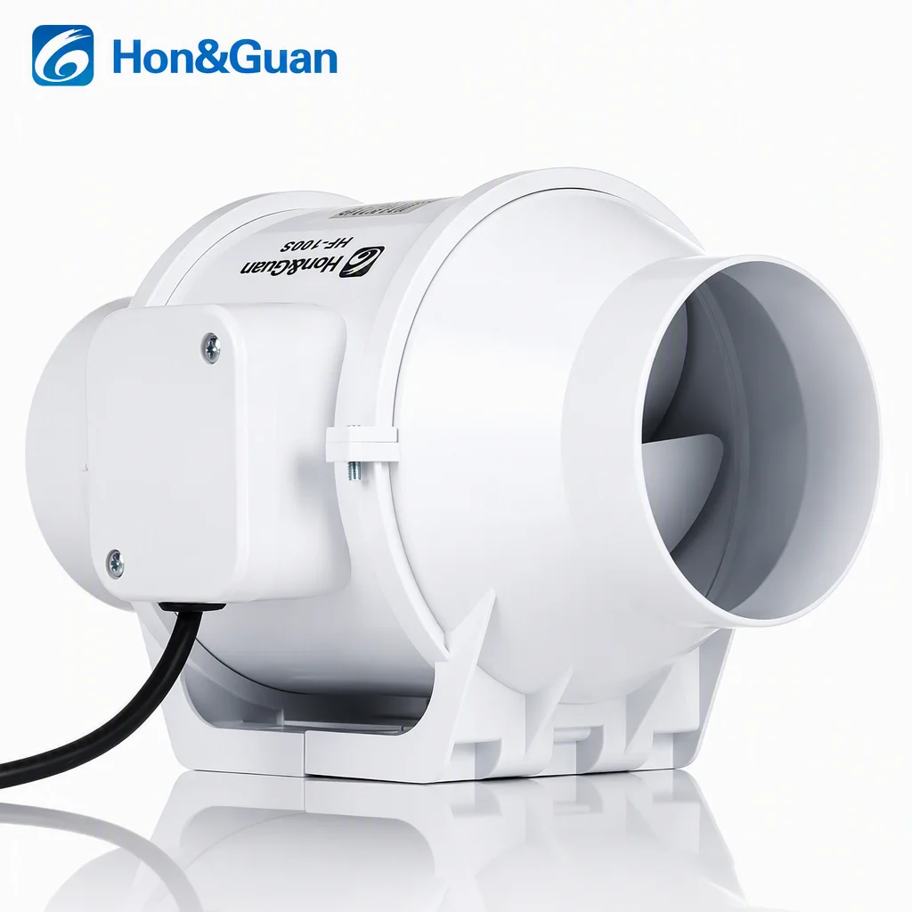 Hon&Guan 3/4 Inch Mixed Flow Duct Fan, Low Noise Pure Copper Motor Exhaust Fan for Bathroom Kitchen Hydroponics