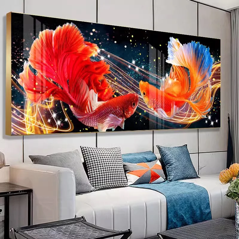 Modern Double Carp Art Cross Stitch Animal Wealth Fish 5D Diamond Painting Kit Living Room Wall Decor Home Decor Handmade Gift