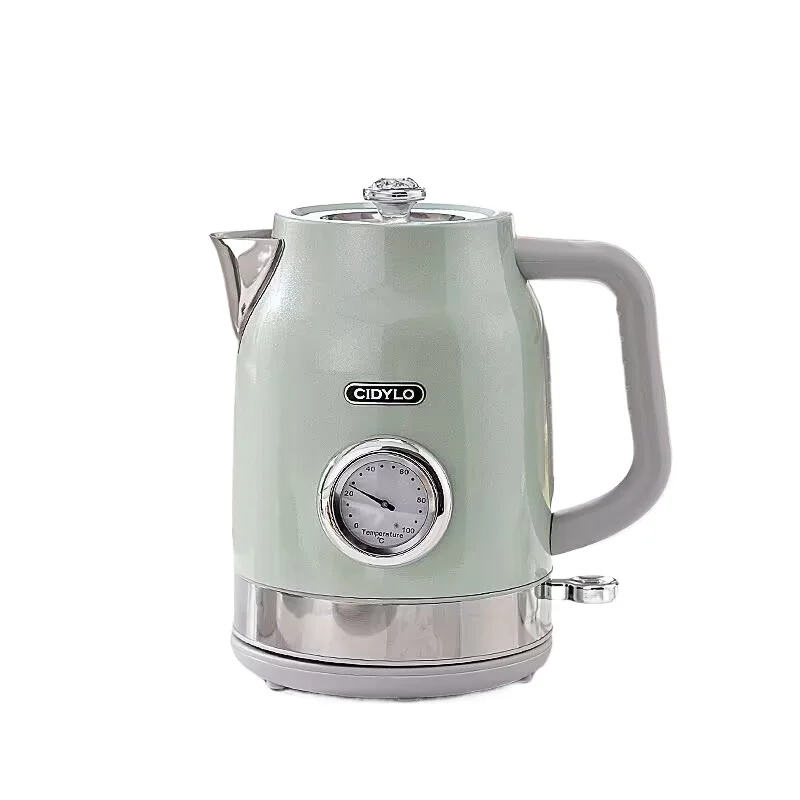 1.7L 304 Stainless Steel 220V-240V Retro Electric Water Kettle With Thermometer Heating Boiling Coffee Tea Pot