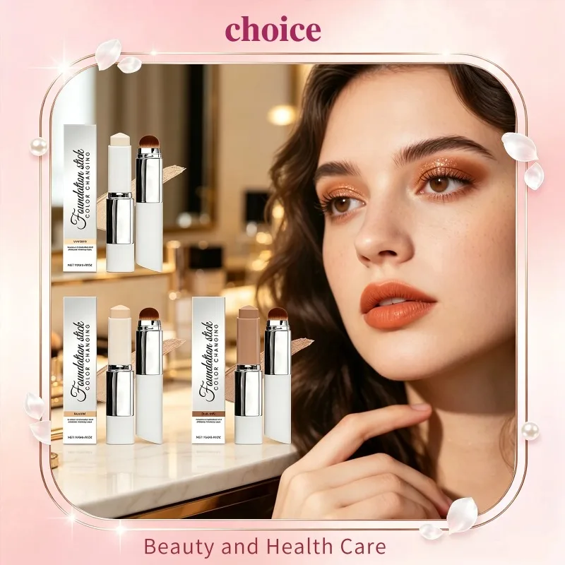 Korean Dual Head Color Changing Foundation Stick 2-in-1 Lightweight High Coverage All Skin Types Portable Foundation Concealer