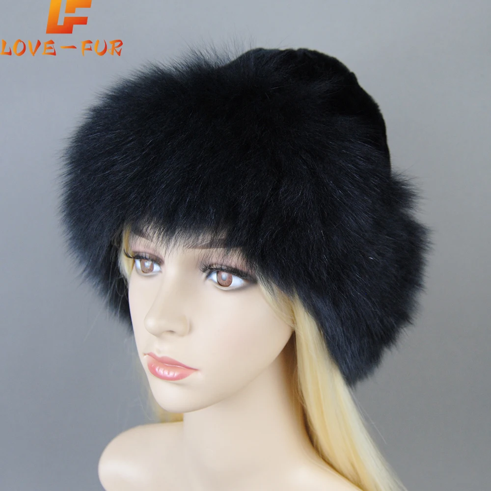 Luxury Winter Lady Party Fashion Fur Hat Skullies Women Knitted Real Genuine Fox Fur Hats Women Beanies Solid Rex Rabbit Fur Cap