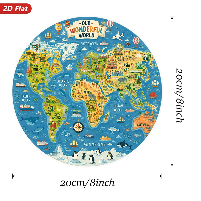2D Flat, 1pc World Map Adventure Round Metal Sign Wall Art, Perfect for Workspace Dining Room, Our Wonderful World Text,