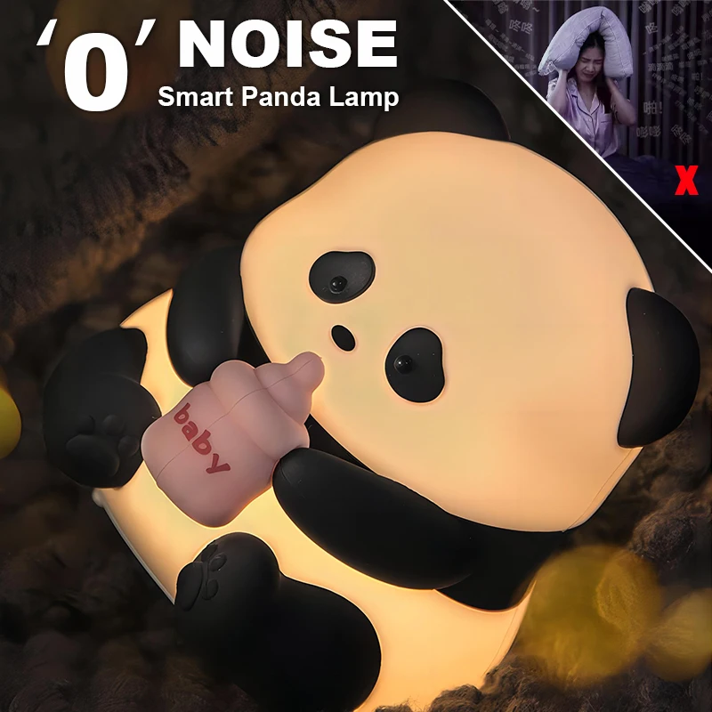 Panda Light Antibacterial Silicone Beside Lamp Baby Night Light Cartoon Toy  Children Bedroom Sleep Lamp No Noise Touch Sensor