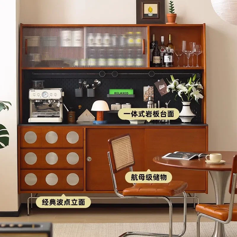 Nordic Solid Wood Dining Side Cabinet Stainless Steel Large Capacity Tea High Cabinet Living Room Medieval Storage Locker