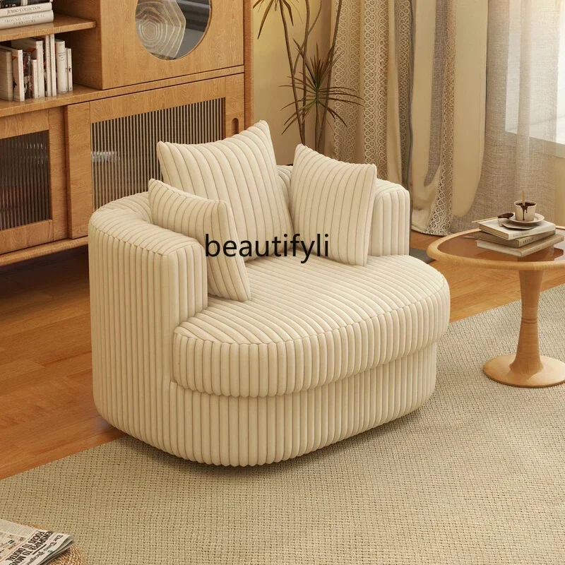 

Asmt52 Single sofa chair Cream wind living room bedroom leisure sofa Round rotatable fabric corduroy sofa