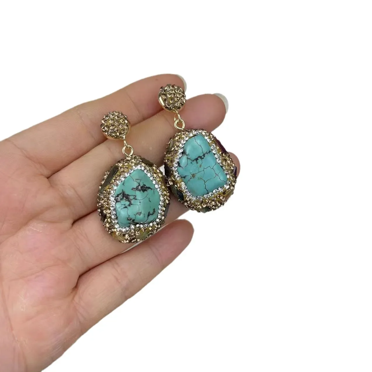 New turquoise inlaid tourmaline color treasure four-piece set, retro new Chinese design jewelry factory direct wholesale