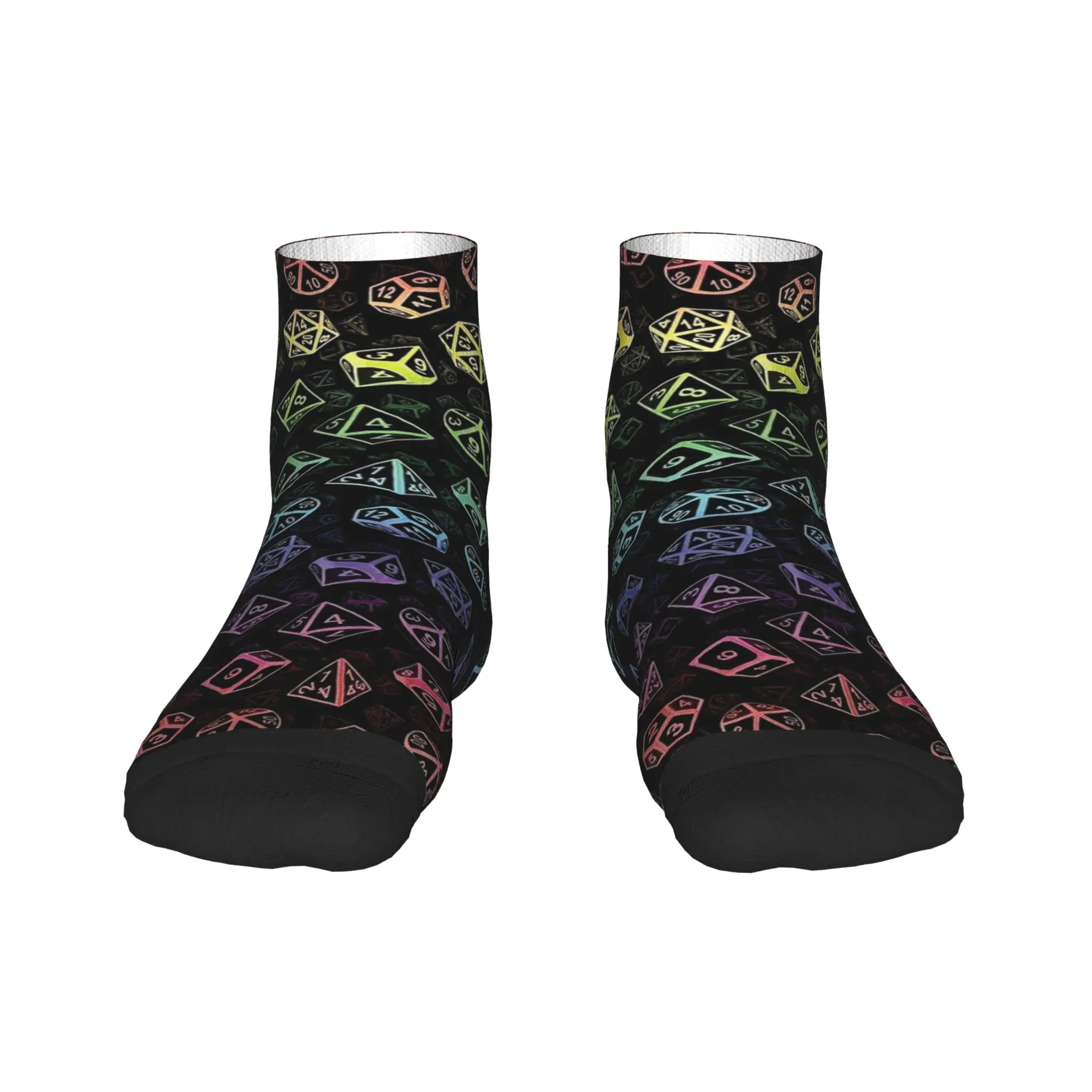 D20 Dice Set Pattern Rainbow Носки Летние носки до щиколотки Готические женские и мужские удобные мягкие носки Графические спортивные противоскользящие носки на открытом воздухе