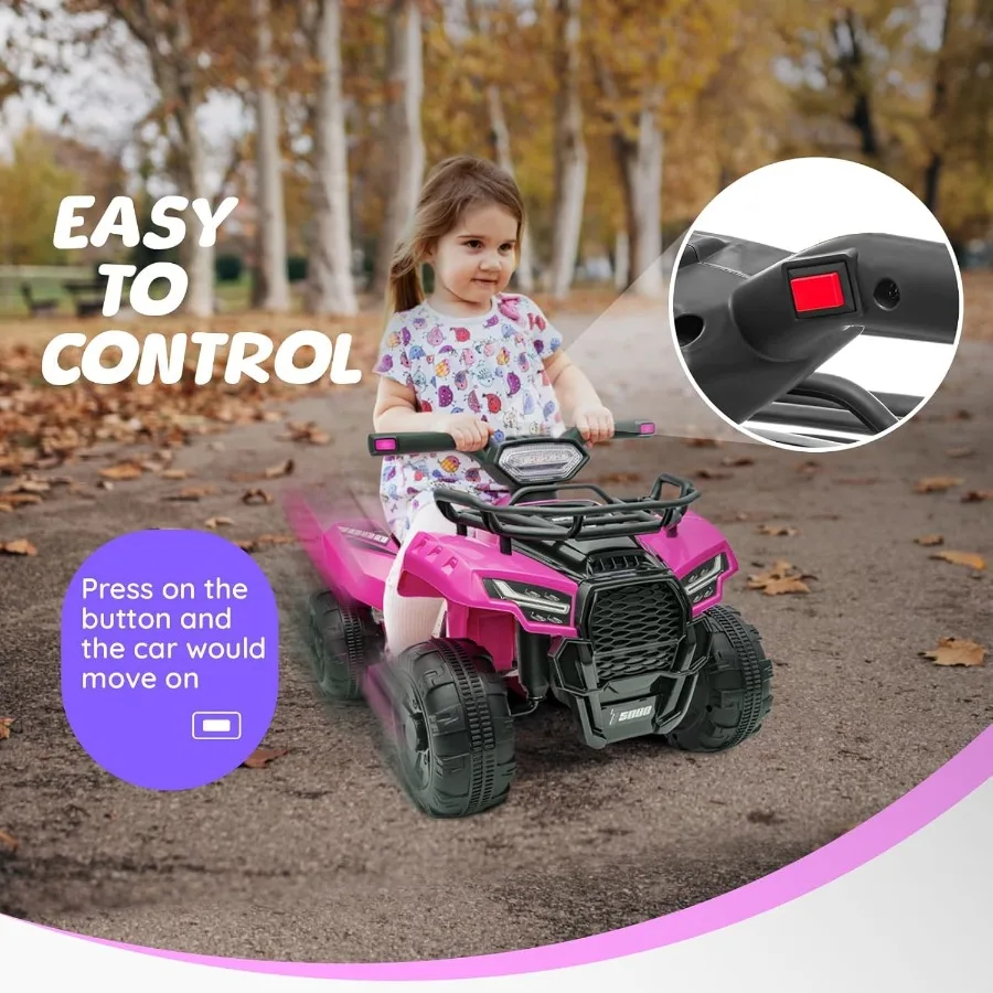 ATV dla dzieci zasilane akumulatorem 6V, quad z muzyką i światłem, prędkość maksymalna 1,9 km/h, quad dla dzieci w wieku 1,5-3 lat, Pin