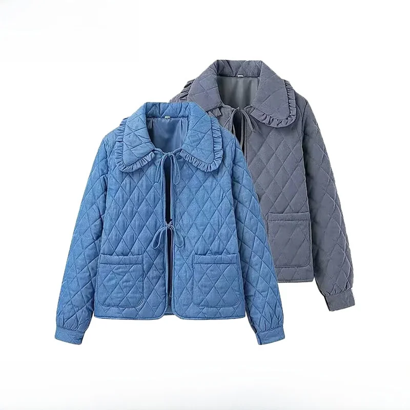 Early Autumn New Arrival Women's Fashion Versatile Collared Diamond Pattern Lightweight Cotton Jacket Outerwear ZR Style