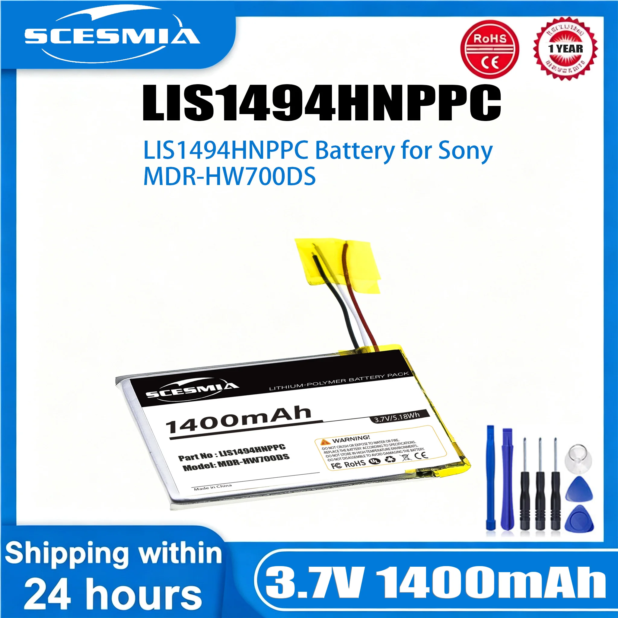 1400mAh Wireless Headset Battery LIS1494HNPPC for Sony MDR-HW700DS