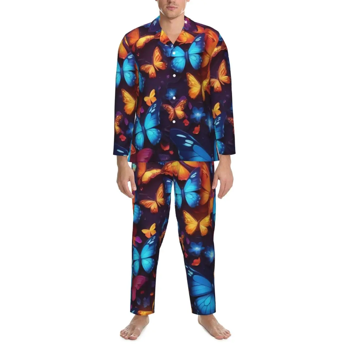 Wings Butterflies Pajamas Men magic flowers Soft Room Sleepwear Autumn 2 Piece Casual Oversize Graphic Pajama Sets