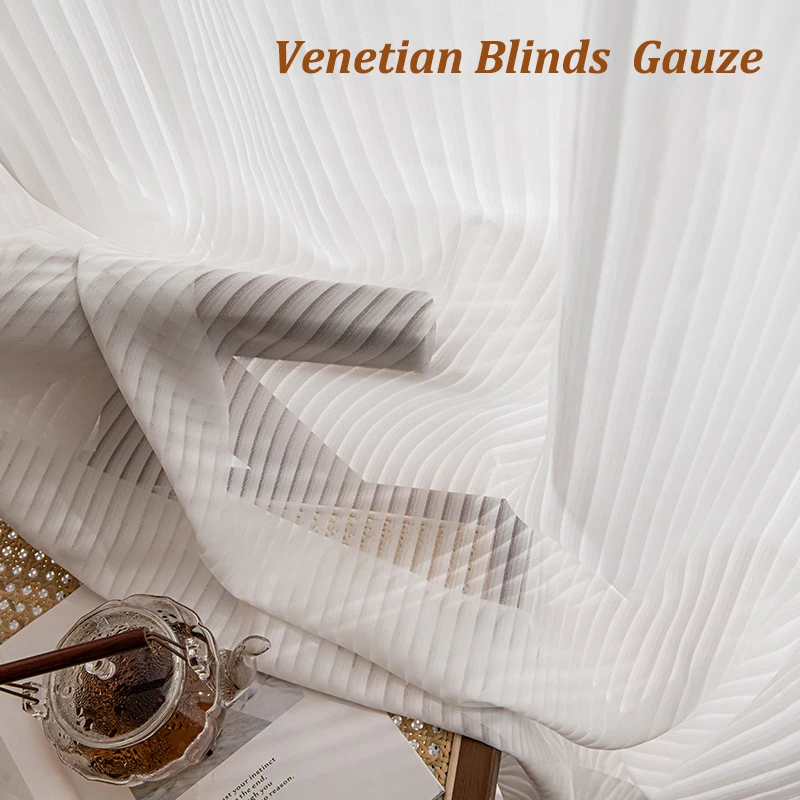 

Blinds Style Transparent White Tulle Curtains For Living Room Striped Vertical Veil Fashion Sheer Curtain Home Decor Custom Size