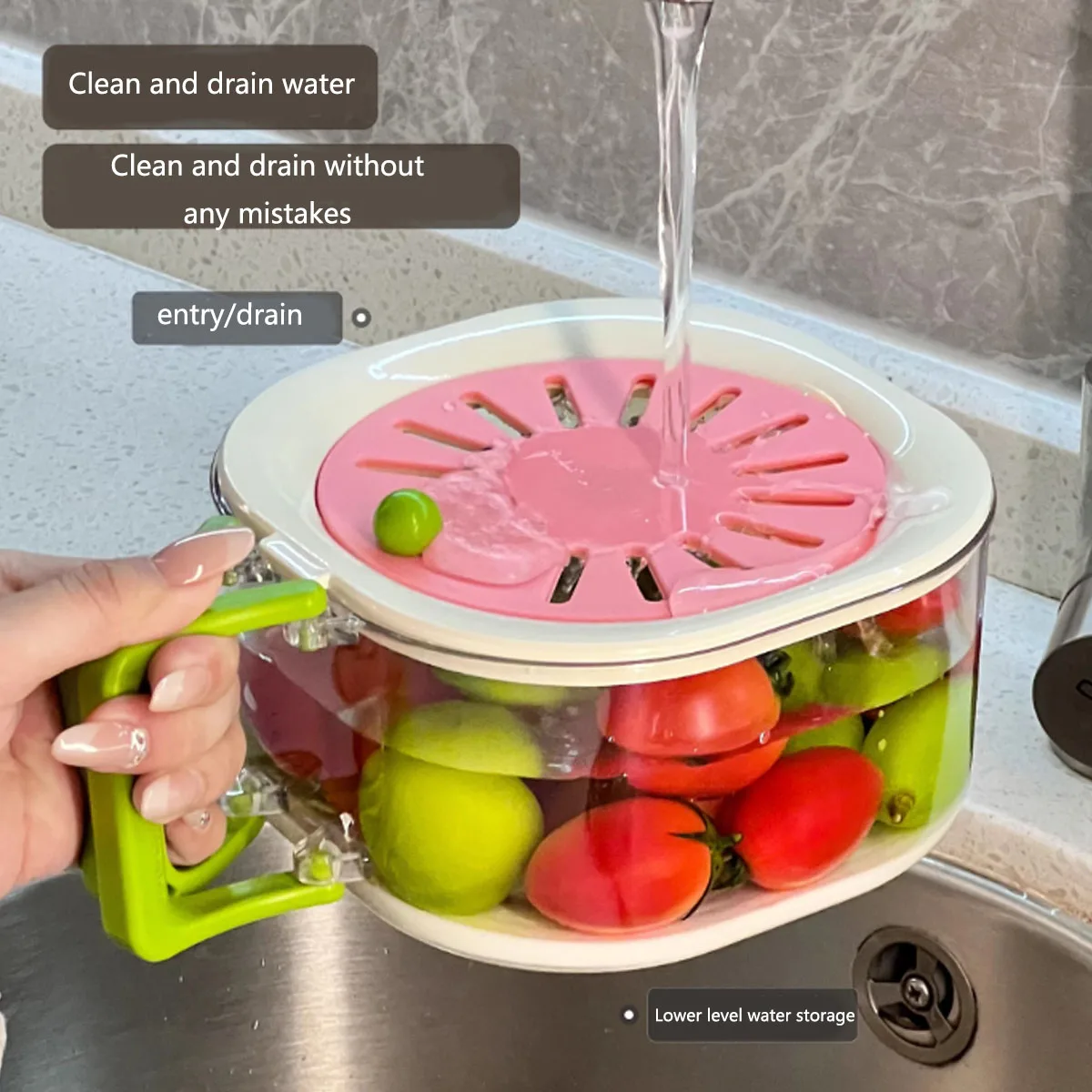Double Layer Drain Basket, Household Fruit Basket With Lid, Cleaning And Filtering, 2-in-1 Thick Fruit Tray