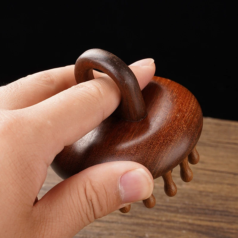Multi-Functional Massage Comb Massage Tools Portable Circular Tooth Guasha Combs Wood Therapy Scalp Head Massager With Ring
