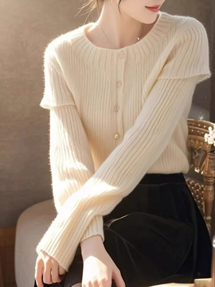 

Удобный вязаный круглый свитер Long Sve Ne, однотонный дизайн, повседневный женский топ премиум-класса Quali Camere