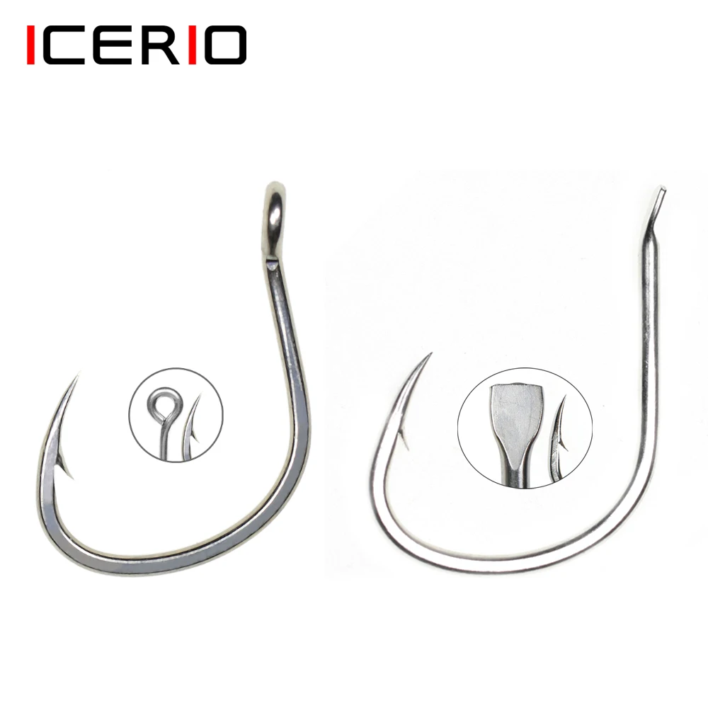 ICERIO 10PCS Matte Tin Coating Anti-Corrosion Saltwater Fish Hooks Spade end handle design For Assist Jigging Lure Hook 1/0-5/0#