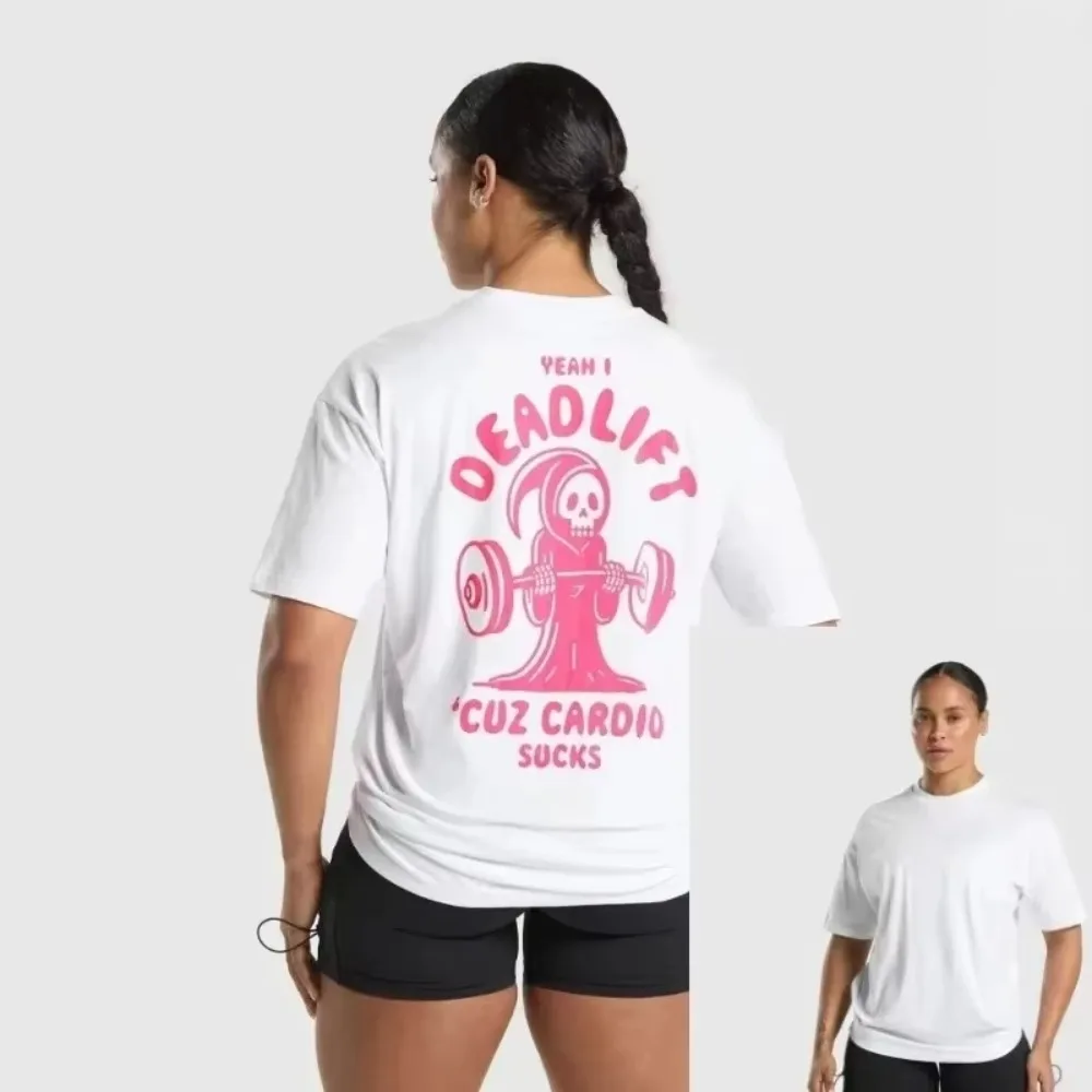 

2025 Summer Cotton Women's American Muscle Street Fitness Short Sleeve Men's T-Shirt Training Strength Loose Top